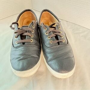 Keds Champion Luxe Black Leather Sneakers Gold Eyelits